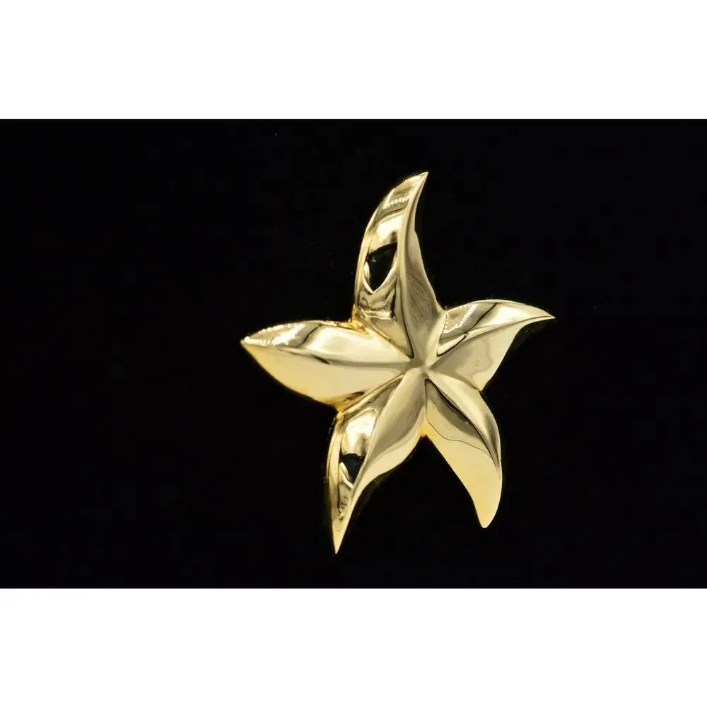 Vintage Star Flower Pin Brooch Large Starfish Gold Tone Chunky NOS 1980s 9B